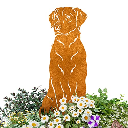 Terma Stahldesign Gartenstecker Edelrost Hund Labrador 30 cm, Handmade Germany, tolle gartendeko aus Rost-Metall, deko rostoptik, Rostfiguren Tiere, rostfiguren Garten,