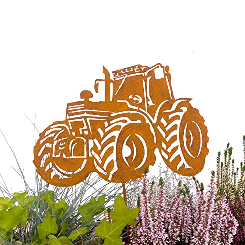 Edelrost Gartenstecker Traktor Handmade Germany, tolle Gartendeko aus Rost-Metall, Deko Rostoptik, Rostfiguren Tiere, Rostfiguren Garten, Rostdeko
