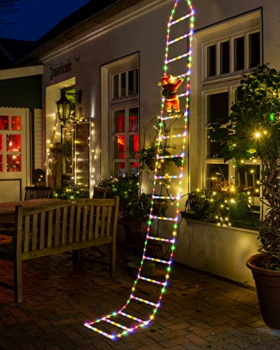 Geemoo LED Weihnachtsmann Leiter Lichterkette - 3M LED Weihnachtsbeleuchtung Strombetrieben mit Timer, Speicherfunktion, 8 Modi, für Innen Außen Weihnachtsbaum Fenster Weihnachten Deko (Bunt)