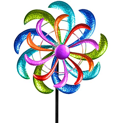 Formano Farbenfrohes Windrad 124x30 cm Gartenstecker Windspiel Gartendeko Blumenstecker