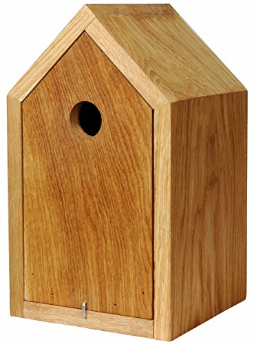 Luxus-Vogelhaus 46760e Designer Nistkasten für Vögel, aus Holz (Eiche, Massivholz), für Garten, Balkon, mit Spitzdach, Farbe: Natur - Nisthilfe Vogelhaus