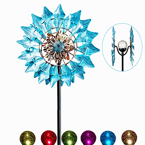 Solar-Windspiel New Azur, 190,5 cm, mehrfarbig, saisonale LED-Beleuchtung, solarbetriebene Glaskugel mit kinetischem Windspiel, Dual Direction für Terrasse, Rasen und Garten
