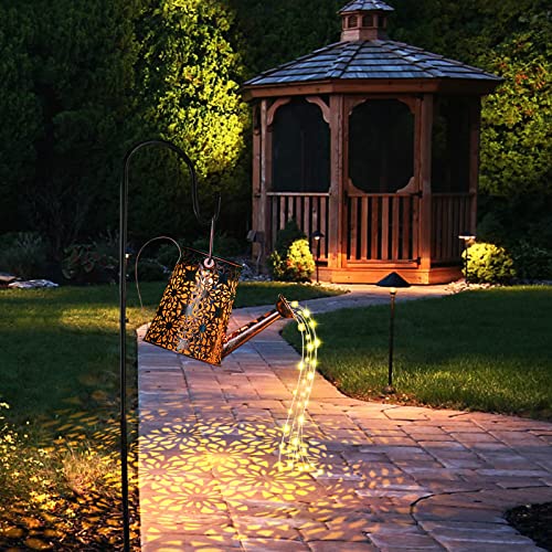 GuKKK Solar Gießkanne mit Solarlampen für Außen Garten LED Lichter, Gartendeko Modern Stil, Lichterketten, Star Shower Leuchten mit Halterung