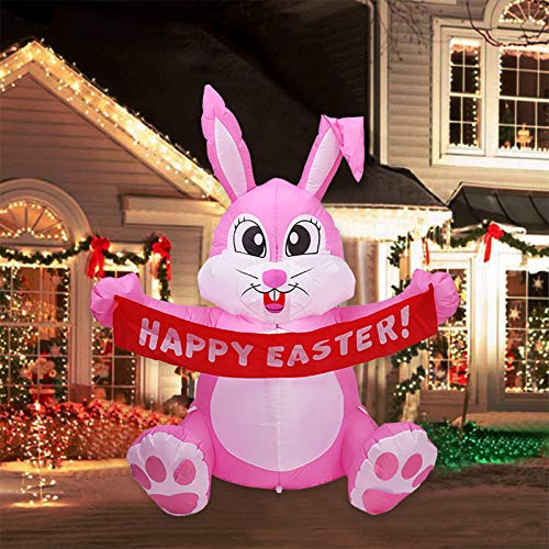 æ— Osterhase mit LED-Lichtern, 152 cm, rosa niedliches aufblasbares Hasen, Oster-Urlaubsdekorationen für Hof, Garten, Outdoor-Ornamente