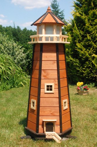 Deko-Shop-Hannusch Wunderschöner großer XXL Leuchtturm aus Holz mit LED Beleuchtung 1,40 m, braun