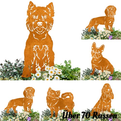 Terma Stahldesign Gartenstecker Edelrost Hund West Highland Terrier Handmade Germany, Höhe 30cm tolle gartendeko aus Rost-Metall, deko rostoptik, Rostfiguren Tiere,