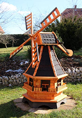 XXL 1,30 m Windmühle für den Garten Solar, Farbe schwarz imprägniert 18