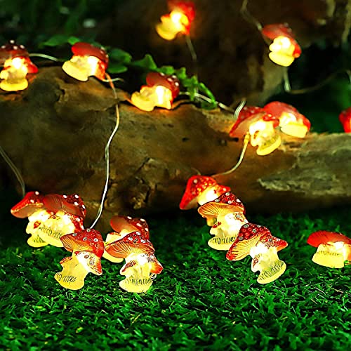 KINGCOO Pilz Nachtlicht Dekorative Lichter, 30LED Warmweiß Pilzlichter Kupferdraht Lichterkette Batteriebetrieben mit Remote für Garten Ostern Schlafzimmer Thanksgiving Weihnachtsfeier DIY Home Decor