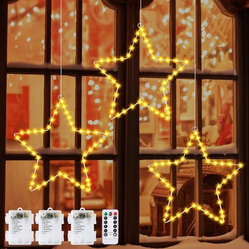 Weihnachtsdeko Fenster Weihnachtssternlichter, 3 Stück 40 LED Sterne Weihnachtsbeleuchtung Fensterbeleuchtung Weihnachten Batteriebetrieben mit Timer, 8 Modi Fensterdeko Weihnachtsstern Beleuchtet