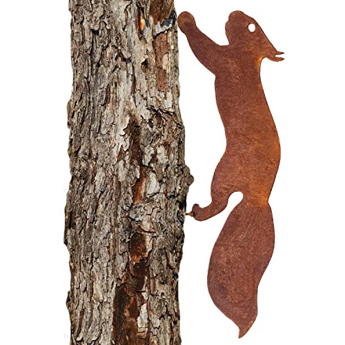 ALEMIN Rostiges Eichhörnchen zum Schraube in Holz, Gartenstecker Rost Rostige Gartendeko Eichhörnchen Rost Deko Baumstecker