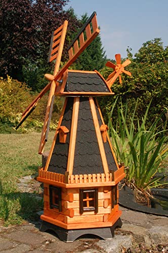 Große Windmühlen wahlweise mit Solarbeleuchtung - Höhe 1,30 oder 1,45 Meter, Farbe|Größe:1.28m dunkel Solar