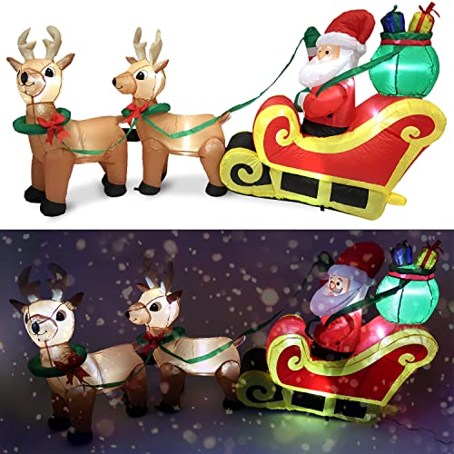 Tronje aufblasbare XXL Weihnachtsmann-Schlitten 250cm - LED beleuchtet Rentiere-Schlitten Figur Weihnachtsdeko IP44 Außen