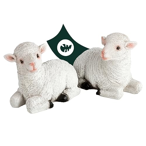 VERDOBA - Deko Schafe Zwei Lämmer - Osterdeko wetterfest aus Kunstharz - Naturgetreue Schaf Deko draußen für deinen Garten - Handbemalte Schaf Figur