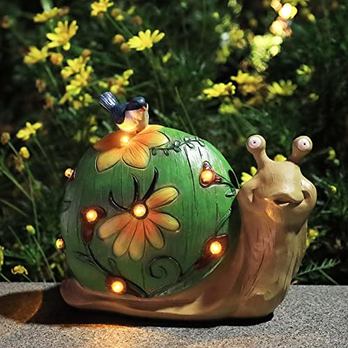 La Jolíe Muse Gartendeko Schnecke Gartenfigur – Solar LED Lichter für draußen, Geschenk Schneck, Kunstharz Garten Ornament für den Vorgarten und Hof