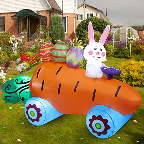 Sancodee Aufblasbarer Osterhase auf Karottenwagen mit Ostereiern, aufblasbarer Osterhase für drinnen und draußen, Garten, Rasen, Urlaub, Party-Dekoration