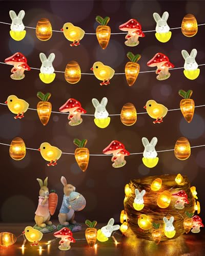 CHMMY Ostern Lichterkette, 30 LEDs Osterdekoration Lichterkette mit Hasen-Karotten-osterküken Lichterkette Ostern Deko für Zuhause drinnen und draußen Osterkorb Eier Party Garten Easter Dekorative