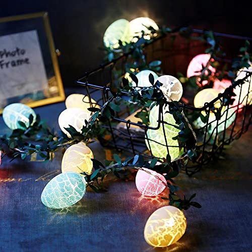 DHYDQX Ostern Lichterketten, 10 LED Ostern Lichter Batterie Betrieben Osterpflanze grünes Blatt Ei-Lichterkette- Eier Lichter Ostern Eiförmige Dekoration Lichter für Ostern Festival Party
