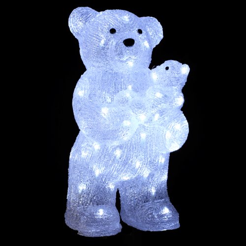 WEIHNACHTSDEKO - beleuchtete Bärenmutter mit Bärenjungen - Frosteffekt - 56 weiße LED Lampen
