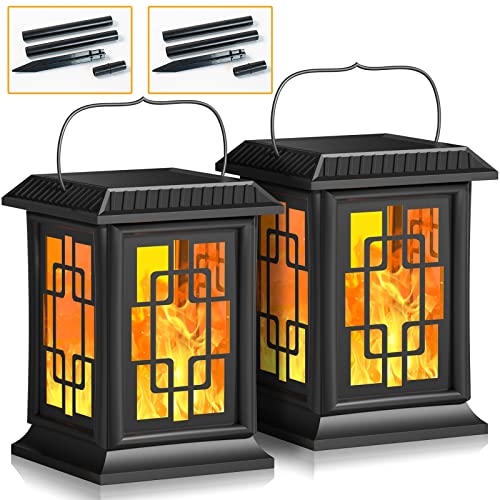 Solar Laterne für Draußen Gross LED Solarlampen With Two Working Modes Flackernde Flammen-Effekt/Warmes Licht IP65 Windlicht Outdoor,Solarleuchten für Deko (2Paket)