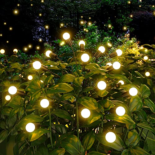 FOMYHEARD 2 Pack Firefly Solar Gartenlichter, Firefly Solar Pathway Lights, Solarleuchten für Außen Garten LEDs, Glühwürmchen Steckleuchte für Wege Patio Rasenflächen Gartendeko(Gelb)