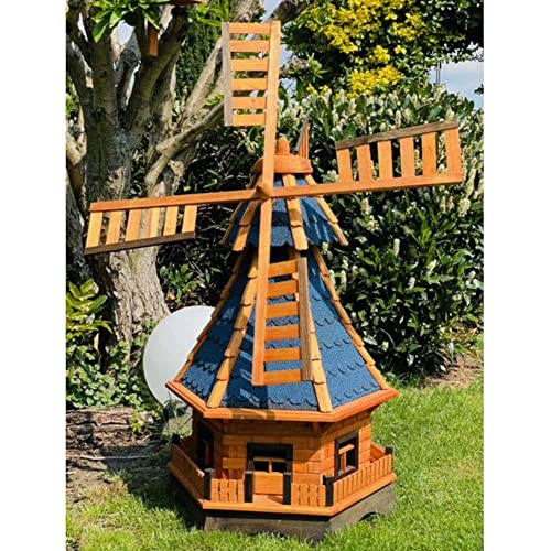 DARLUX dekorative Garten-Windmühle aus Holz kugelgelagert Braun Größen (Blau XXL)