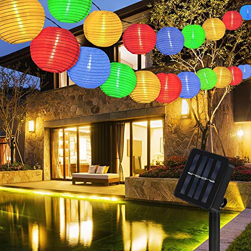 Solar Lichterkette Außen Lampions,6 Meter 30 LED 2 Modi Laterne IP65 Wasserdicht Solar Beleuchtung Aussen für Garten, Hof, Balkon, Hochzeit, Fest Deko(Bunt)