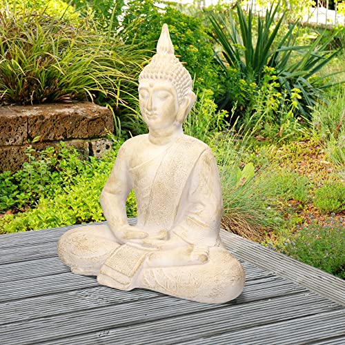 ECD Germany Buddha Figur sitzend, 64cm hoch, aus wetterfestem Polyresin, Beige-Grau, Feng Shui, Buddha Statue als Dekoration für Haus, Wohnung & Garten Gartenfigur Dekofigur, Skulptur für Innen/Außen