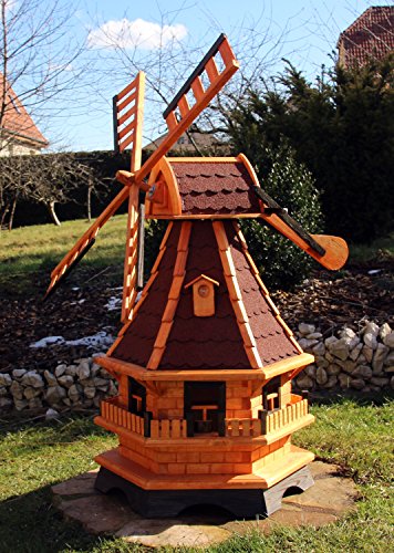 holzdekoladen XXL Windmühle mit Solarbeleuchtung rot Typ 18.1 (rot Solar weiß)