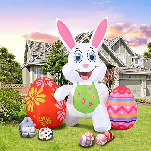 Aufblasbarer Osterhasen-Outdoor-Dekoration, 1,8 m, aufblasbarer Kaninchen mit Eiern, Dekoration, integrierte LEDs für Hof, Garten, Rasen, drinnen und draußen, Zuhause, Urlaubspartys