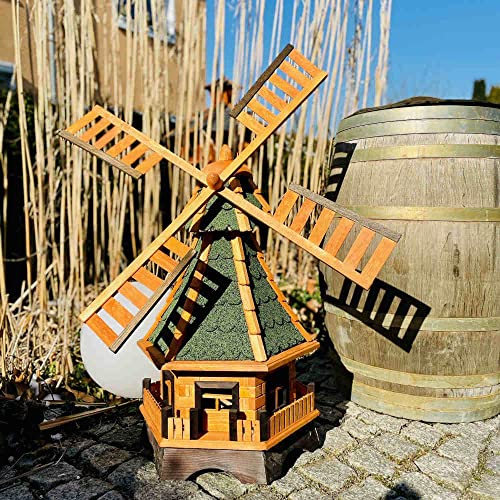 DARLUX dekorative Garten-Windmühle aus Holz kugelgelagert Braun Größen (Grün XXL)