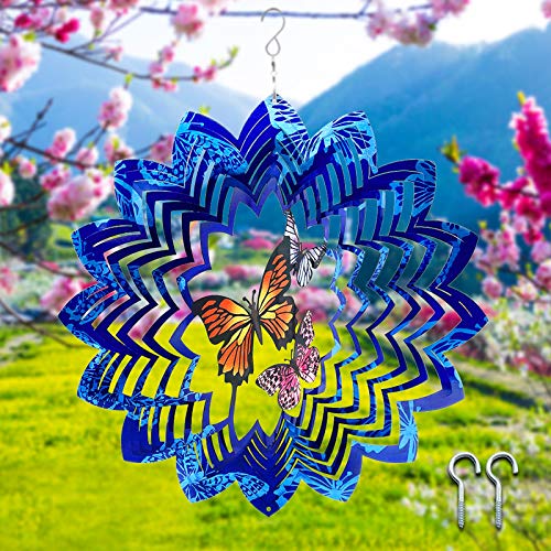 SwirlColor Windspiele Edelstahl für Garten Metall Große Hängende Windspiele im Freien mit Wandnägeln Schmetterlingswindskulpturen(30 * 30 cm)